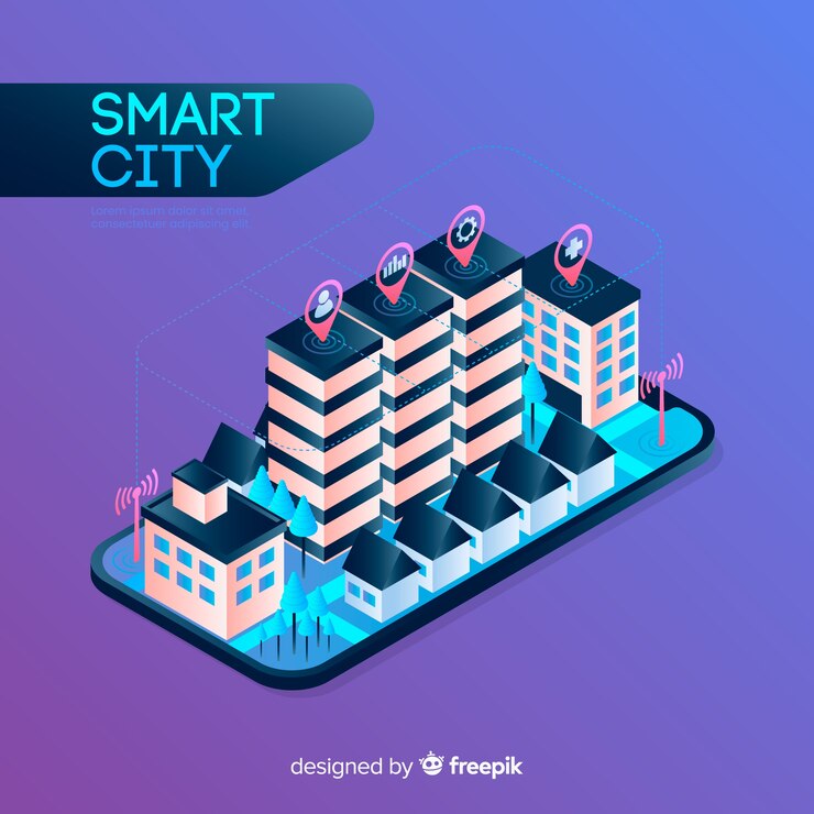 Vector gratuito fondo isométrico ciudad inteligente