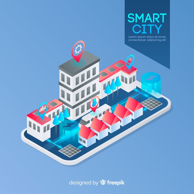 Fondo isométrico ciudad inteligente
