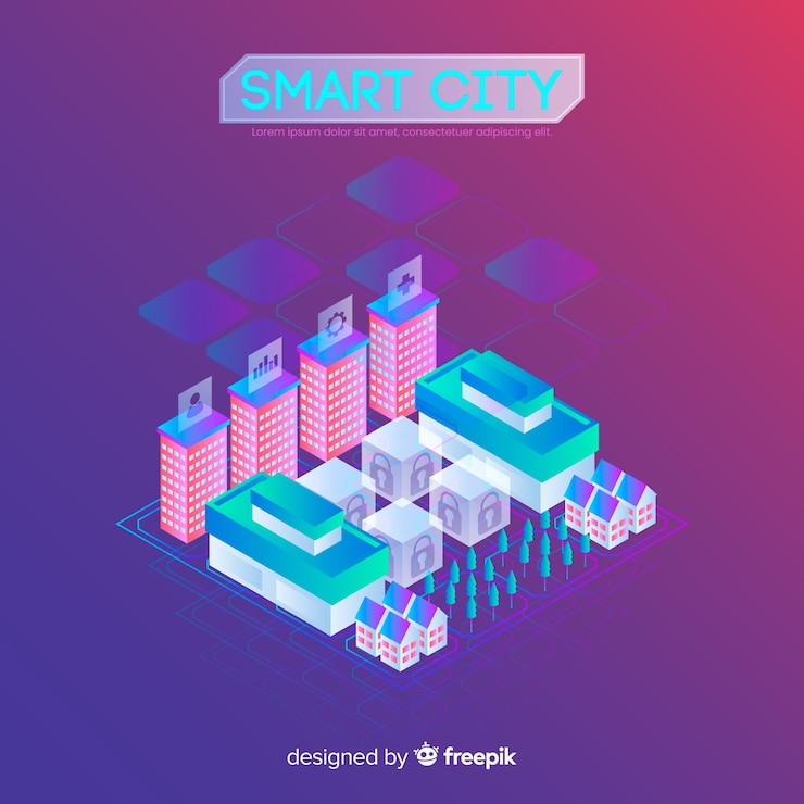 Vector gratuito fondo isométrico de la ciudad inteligente