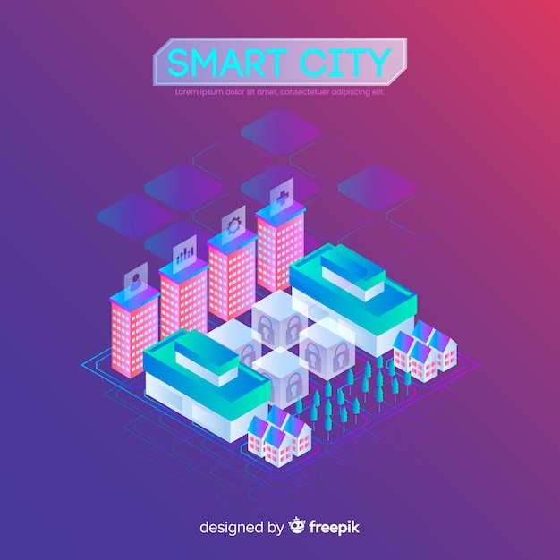 Fondo isométrico ciudad inteligente