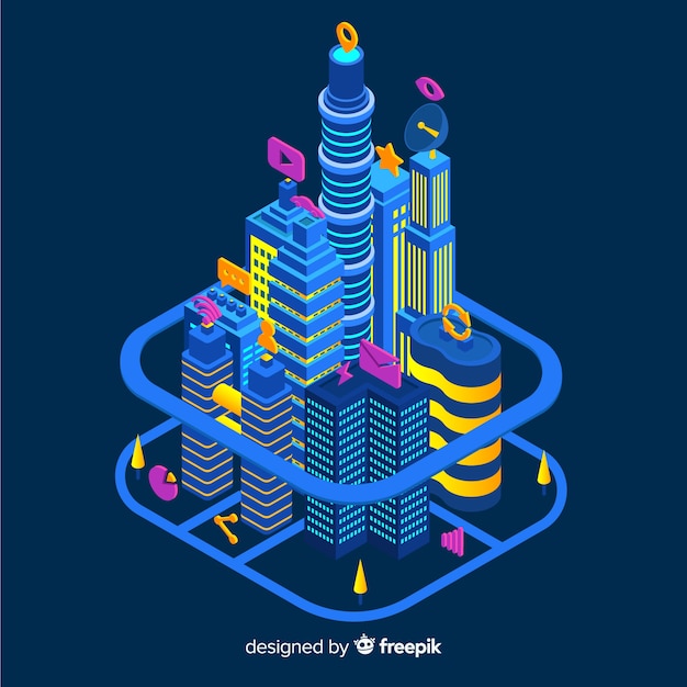 Vector gratuito fondo isométrico ciudad inteligente