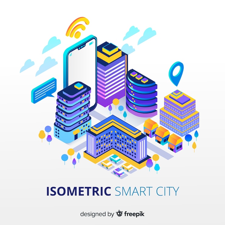 Vector gratuito fondo isométrico ciudad inteligente