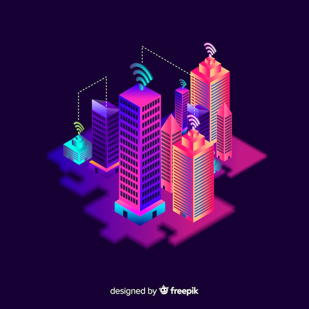Fondo isométrico ciudad inteligente