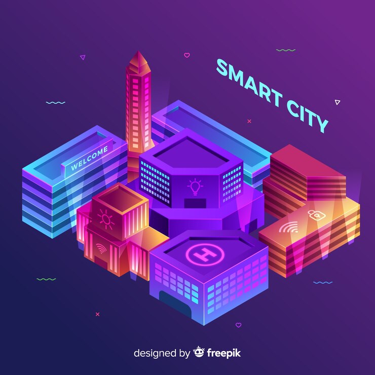 Vector gratuito fondo isométrico ciudad inteligente