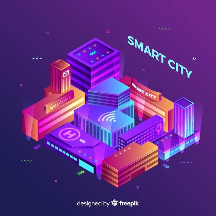 Vector gratuito fondo isométrico ciudad inteligente