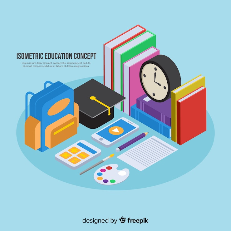 Vector gratuito fondo isométrico concepto de educación