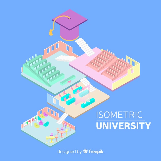 Vector gratuito fondo isométrico concepto de universidad