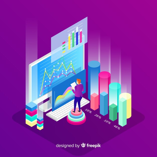 Fondo isométrico concepto de visualización de datos