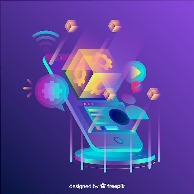 Fondo isométrico degradado móvil 3d
