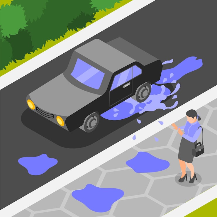 Vector gratuito fondo isométrico del día desafortunado con el personaje de la mujer salpicado de barro del charco al pasar la ilustración del vector del automóvil