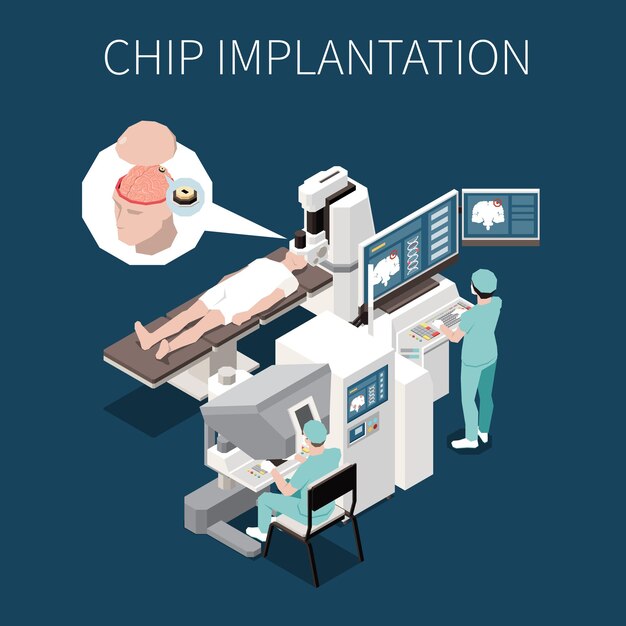 Fondo isométrico de implantación de chips