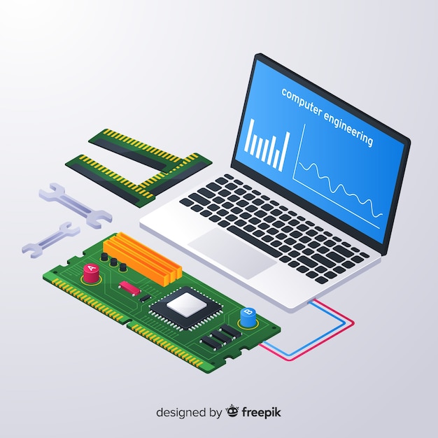 Vector gratuito fondo isométrico ingeniería informática