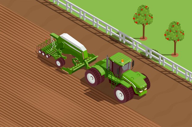 Fondo isométrico de máquinas agrícolas