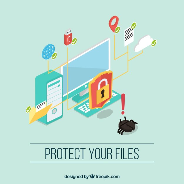 Fondo isométrico con objetos de seguridad de color