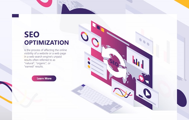 Vector gratuito fondo isométrico de optimización seo