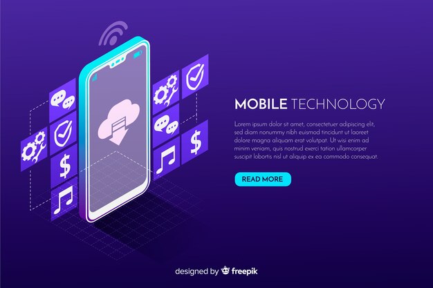 Fondo isométrico y tecnológico de teléfono móvil con estilo degradado