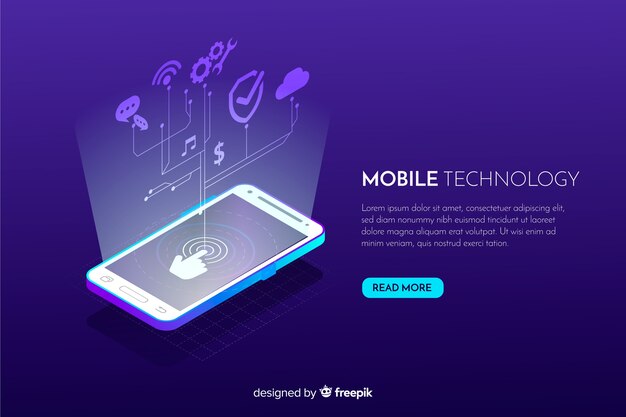 Fondo isométrico y tecnológico de teléfono móvil con estilo degradado