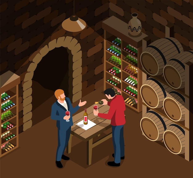 Fondo isométrico de variedad de vino con ilustración de vector de símbolos de cata de vino