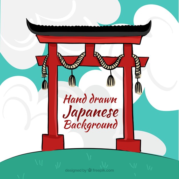 Fondo japonés de templo dibujado a mano