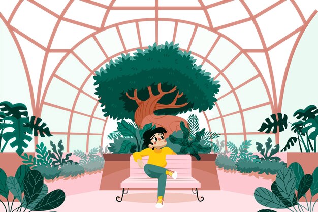Fondo del jardín botánico dibujado a mano