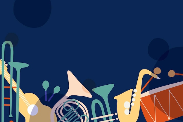 Fondo de jazz estético, borde de instrumento musical en vector azul