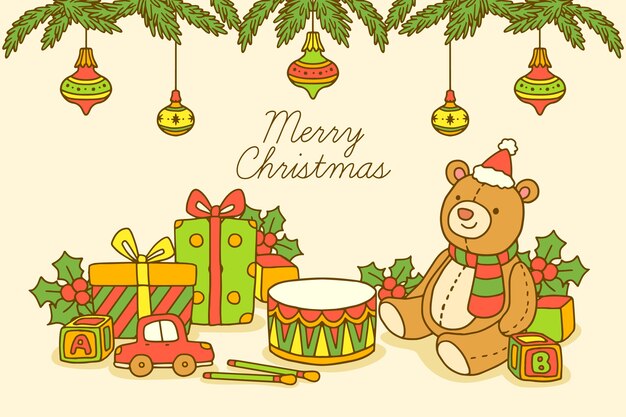 Fondo de juguetes de Navidad dibujados a mano