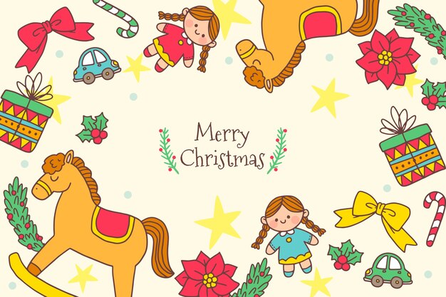 Fondo de juguetes de Navidad dibujados a mano