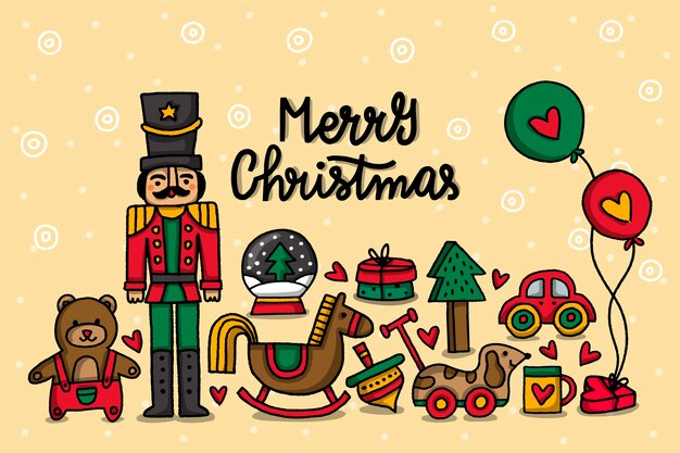 Fondo de juguetes de navidad dibujados a mano
