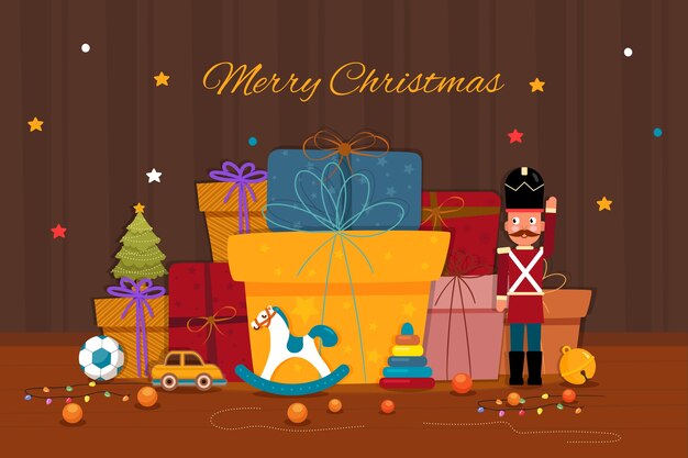 Fondo de juguetes de Navidad dibujados a mano