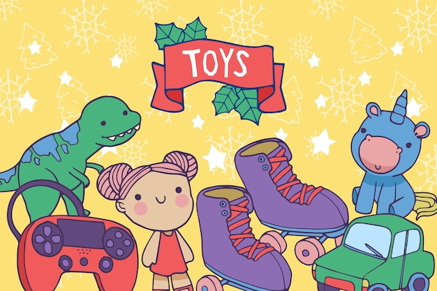 Fondo de juguetes de navidad dibujados a mano