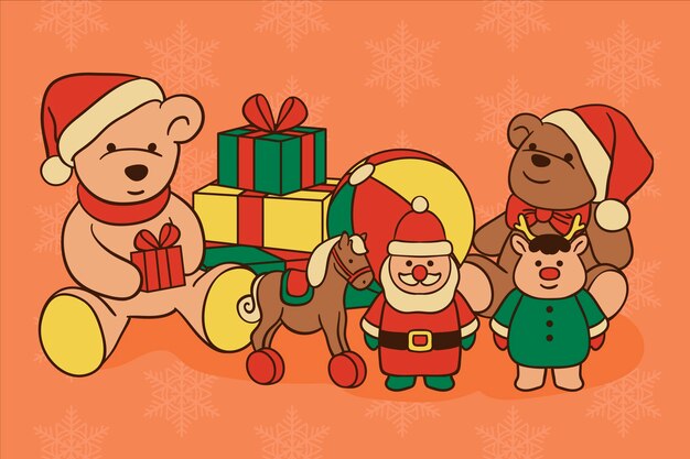Fondo de juguetes de Navidad dibujados a mano
