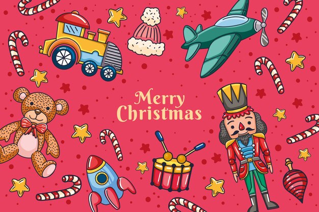 Fondo de juguetes de Navidad dibujados a mano