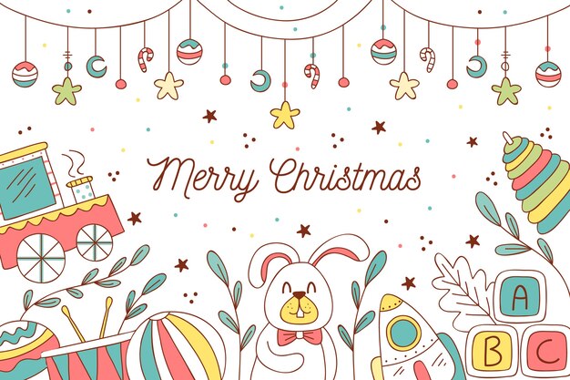Fondo de juguetes de Navidad dibujados a mano