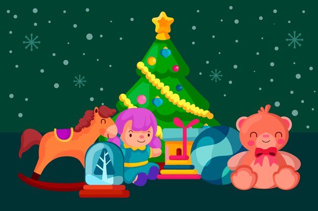 Fondo de juguetes de navidad dibujados a mano