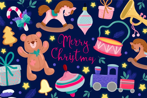 Fondo de juguetes de Navidad dibujados a mano