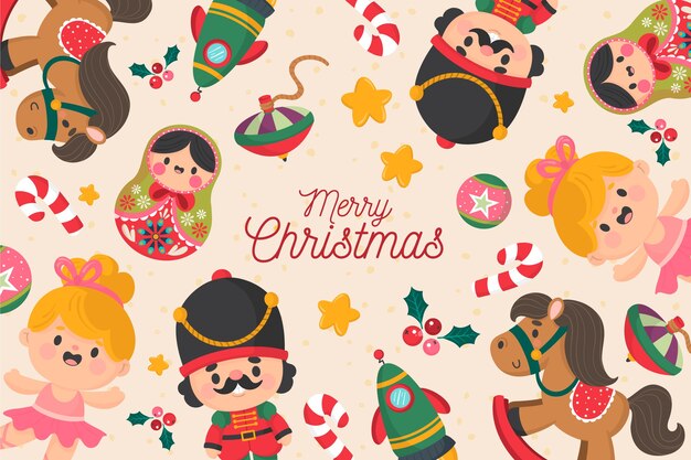 Fondo de juguetes de Navidad dibujados a mano
