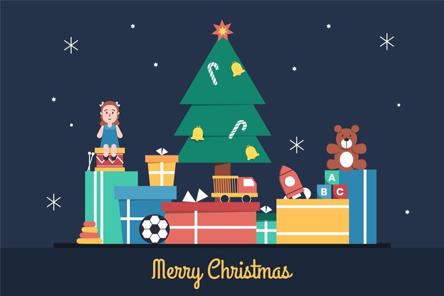 Fondo de juguetes de Navidad en diseño plano