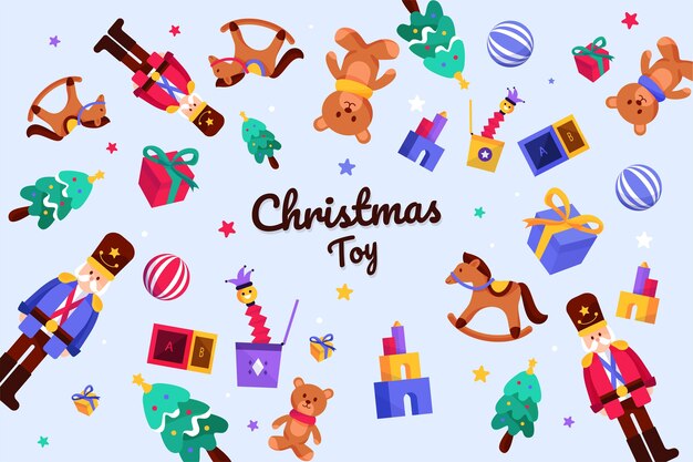 Fondo de juguetes de Navidad en diseño plano