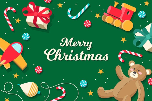 Fondo de juguetes de Navidad en diseño plano