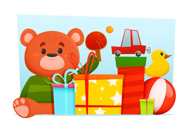 Fondo de juguetes de navidad de diseño plano