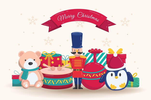 Fondo de juguetes de navidad de diseño plano