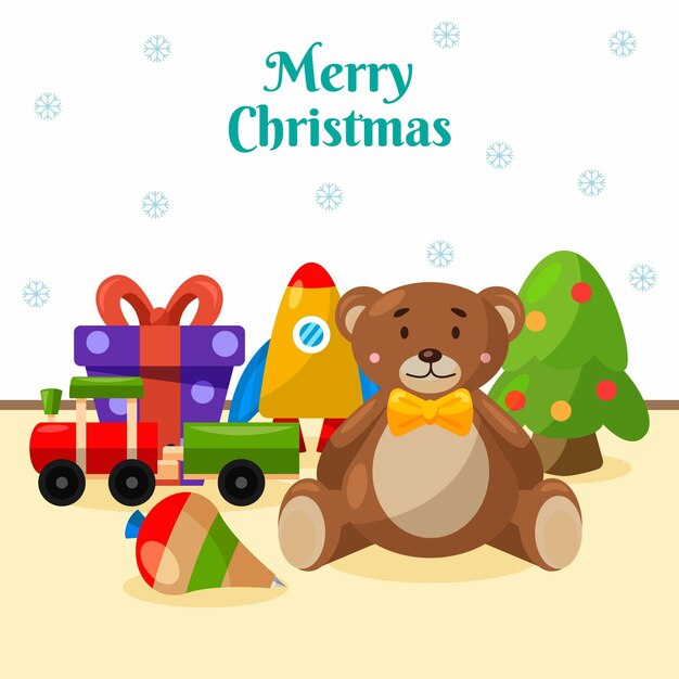 Fondo de juguetes de navidad de diseño plano