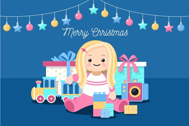 Fondo de juguetes de navidad de diseño plano