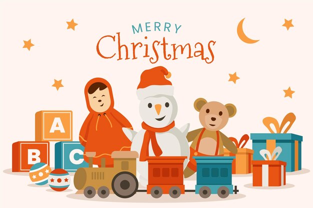 Fondo de juguetes de navidad de diseño plano