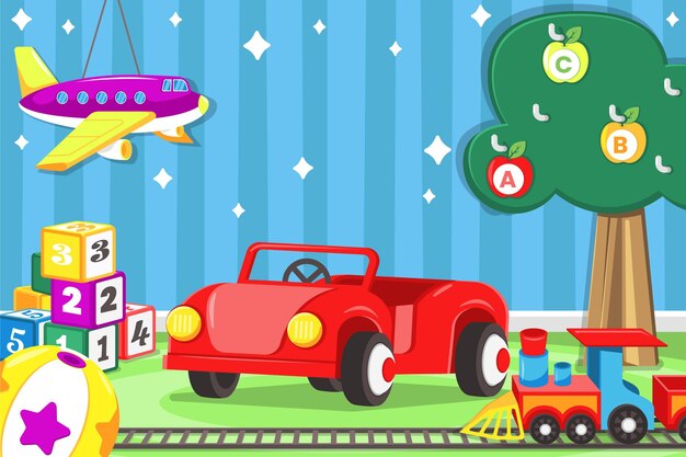 Fondo de juguetes de navidad de diseño plano