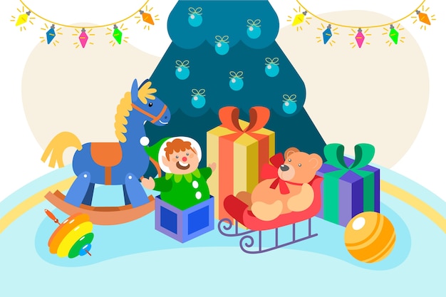 Fondo de juguetes navideños en diseño plano