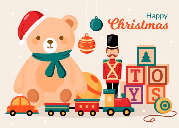 Fondo de juguetes navideños en diseño plano