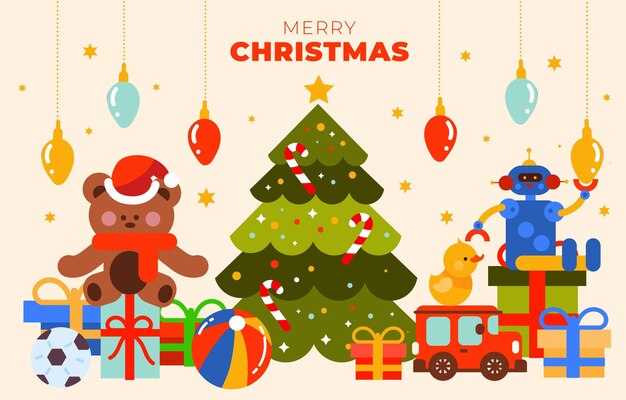 Fondo de juguetes navideños en diseño plano