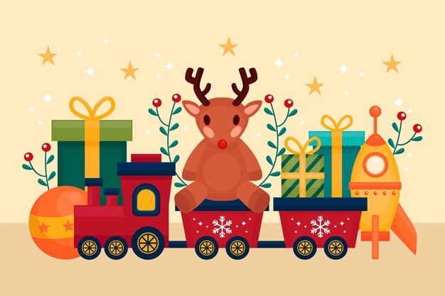Fondo de juguetes navideños en diseño plano