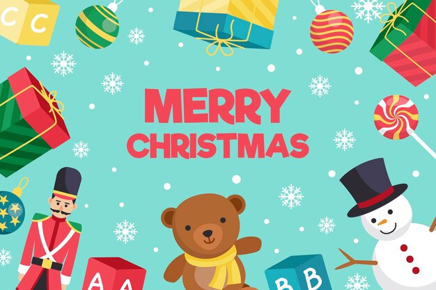 Fondo de juguetes navideños en diseño plano